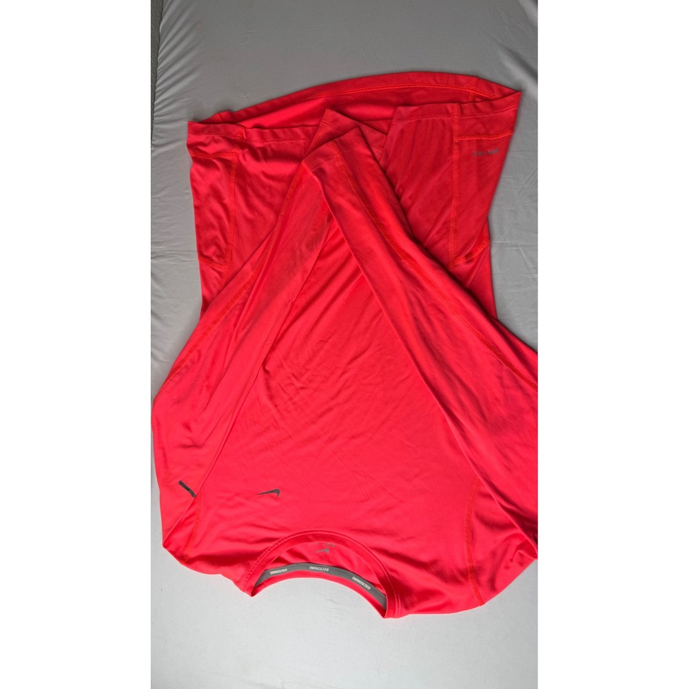 Nike Running Miler Dri-FIT Long Sleeve Shirt Neon Crimson Orange Red Mens Medium